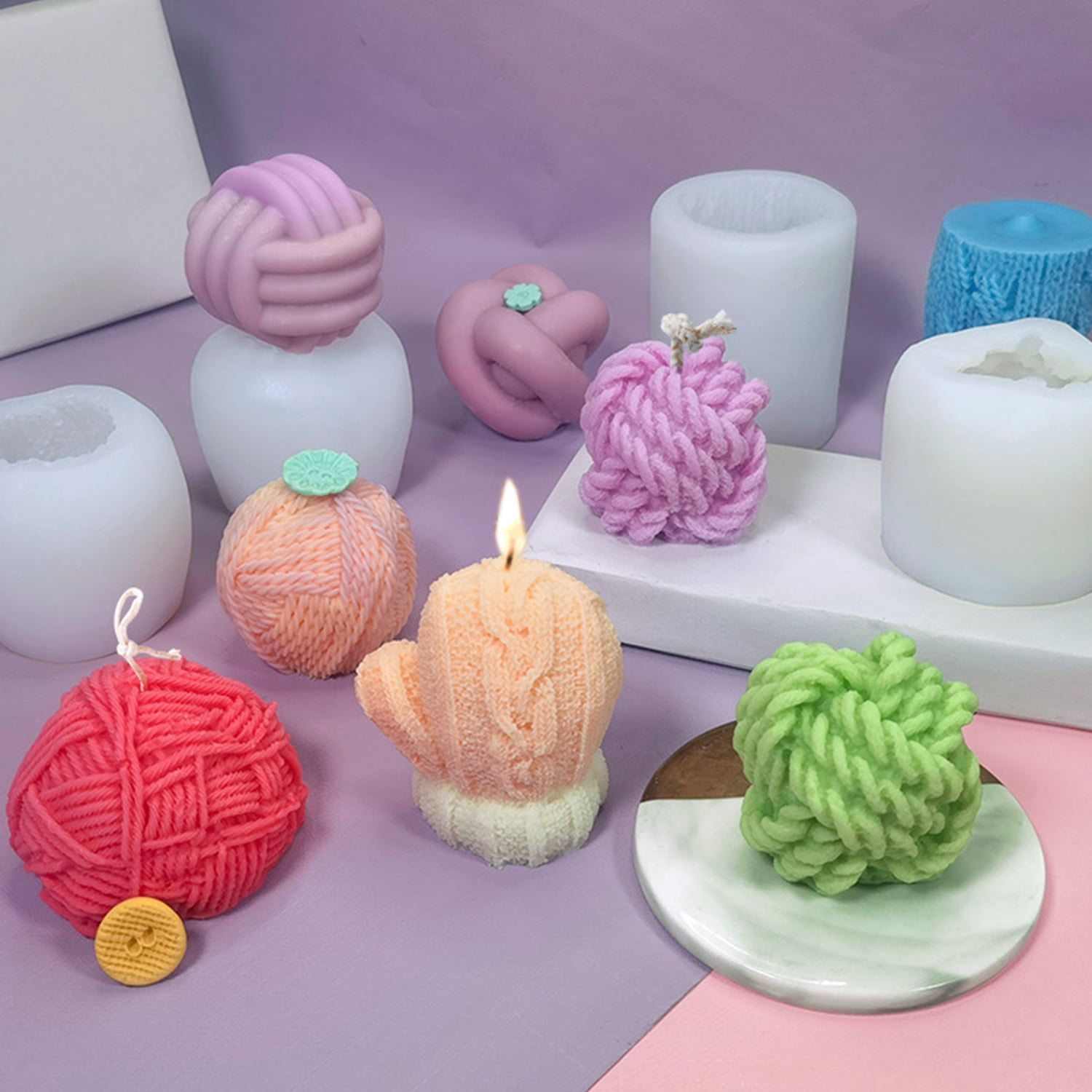 3D Candle Molds Pillar Silicone Soap Mold Wool Ball DIY Craft Handmade Wax Mould 