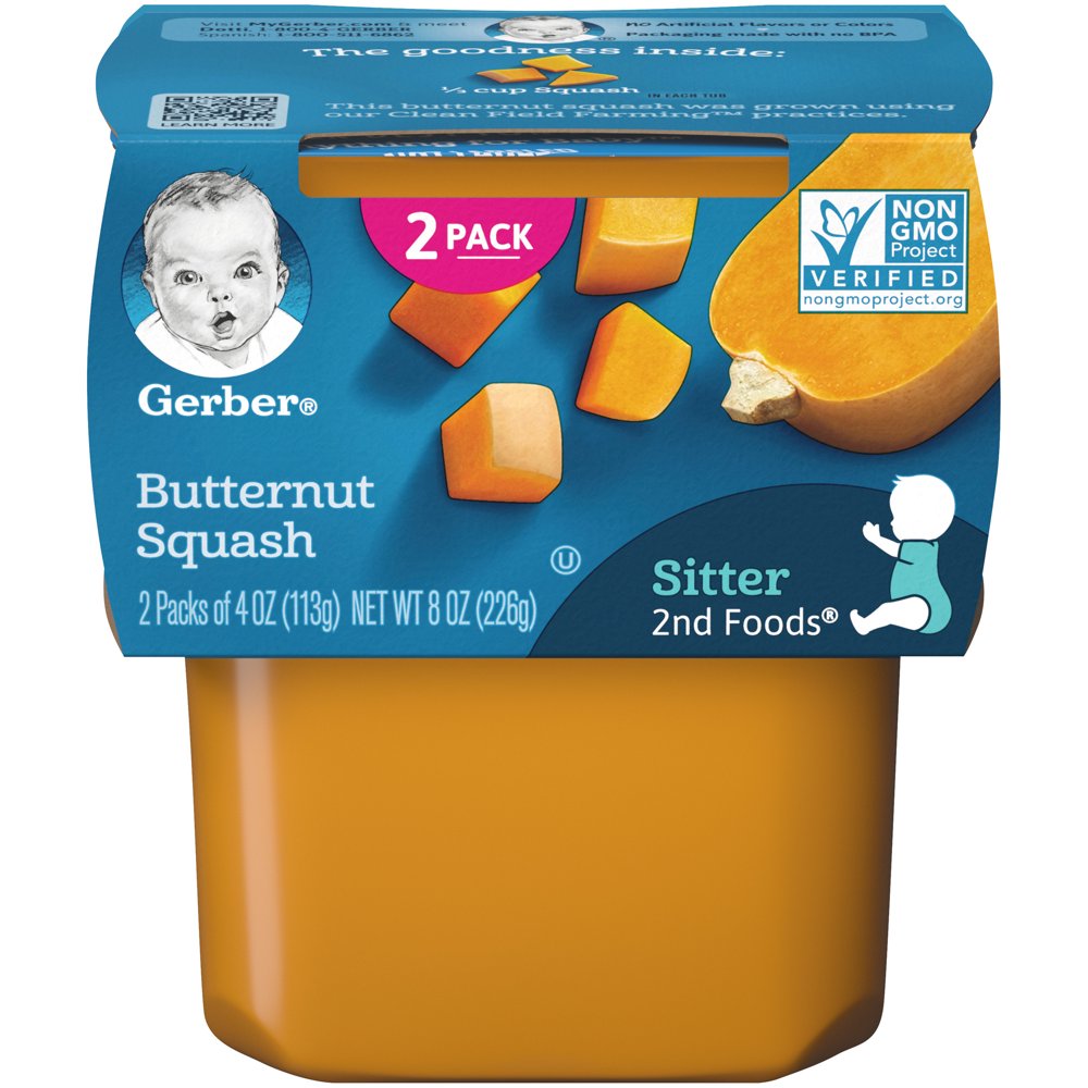 (2 Pack) Gerber Stage 2, Butternut Squash Baby Food, 1 Tub