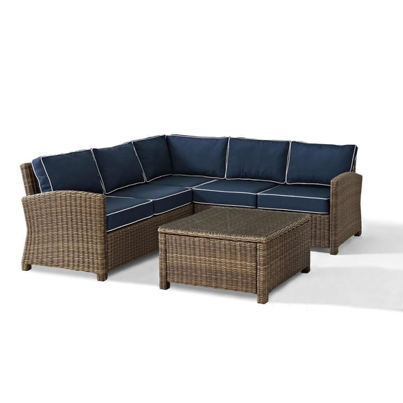 Outdoor Sectional Sofa Set - 4 Piece Patio Furniture Set - Navy & Brown