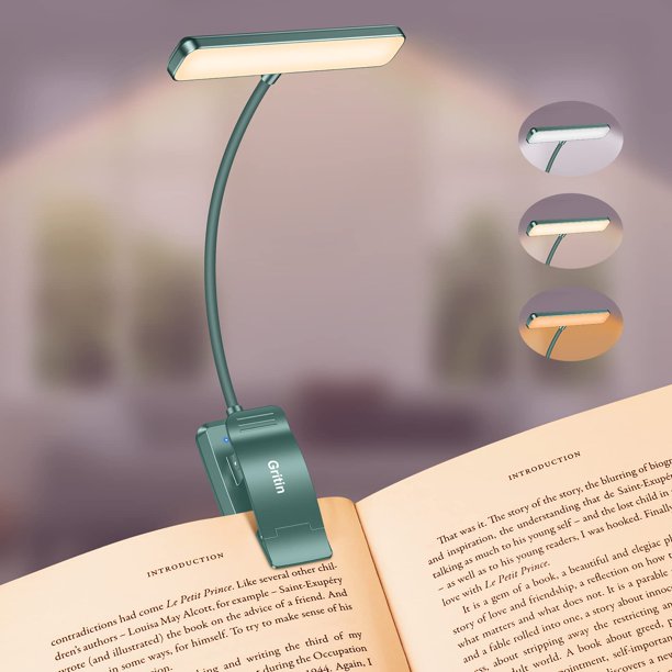 Book Light Gritin 19 LED, recargable, 80 horas de funcionamiento, color verde negruzco