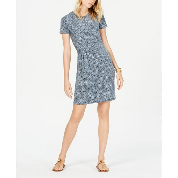 Michael Michael Kors Printed Tie Waist Dress Sizes Navy/Sea Green 2XL