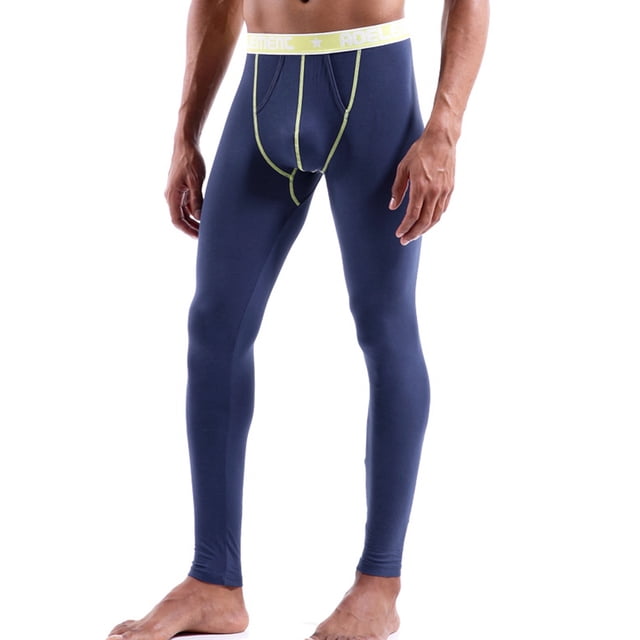 Mikilon Men Solid Casual Tight Base High Waist Breathable Keep Warm Ankle-Length Pants