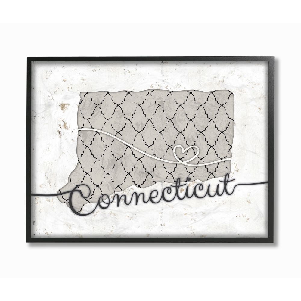 Stupell Industries Connecticut Patterned Grey US State Design Framed Wall Art by Ziwei Li
