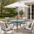 thumbnail image 2 of Round Outdoor Tablecloth with Umbrella Hole and Zipper, Teal Blue Ombre Stripe Tablecloth with Elastic Waterproof, Abstract Summer Beach Coastal Patio Table Covers for 55" - 60" Picnic Pool Tables, 2 of 9
