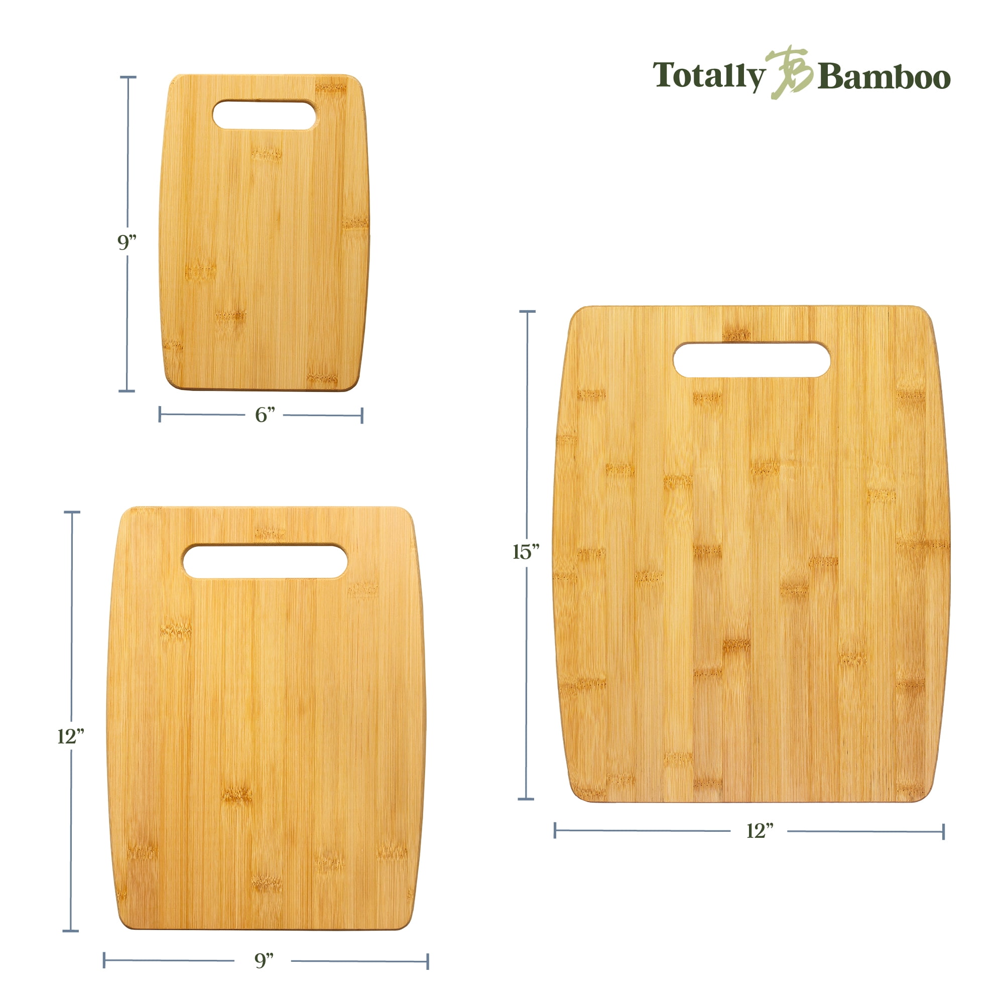 Totally Bamboo 3-Piece Cutting Board Set; 3 Assorted Sizes of Bamboo Wood Cutting Boards for Kitchen