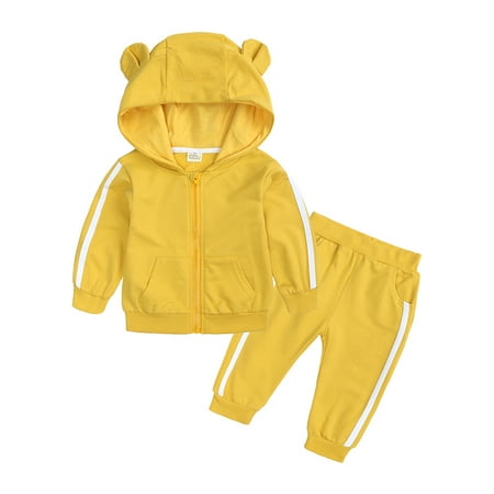 

hirigin Kids Suit Set Long Sleeve Hooded Pullover+ High Waist Trousers