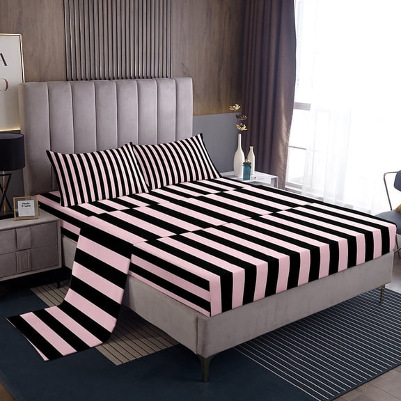 Erosebridal Stripes Ombre Sheet Set Twin, Abstract Bedding Sets Twin Size, Modern Geometric Twin Sheet Sets, Super Cozy Room Decorative, 3-Piece