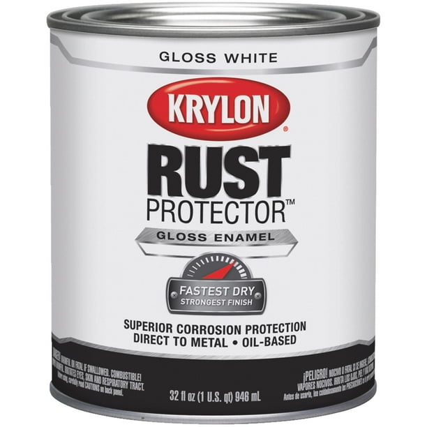 Krylon Rust Protector Enamel Gloss Paint, White, 1 Quart