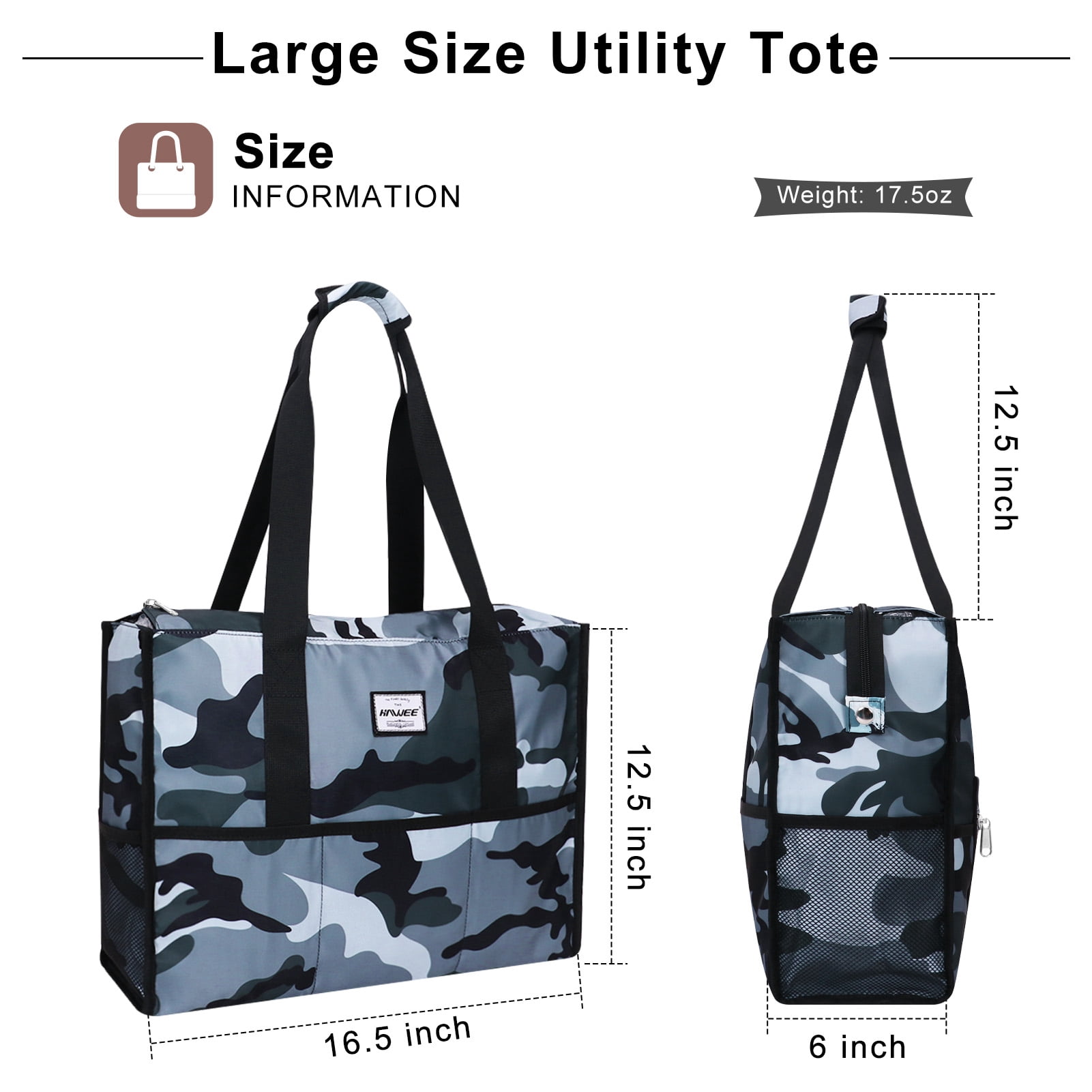 HAWEE Clinical Bag for Nursing Trainee Multipurpose Zip-top Tote Organizer for Teacher/ Doctor/ Weekender with Trolley Sleeve and Laptop Pocket, Camo