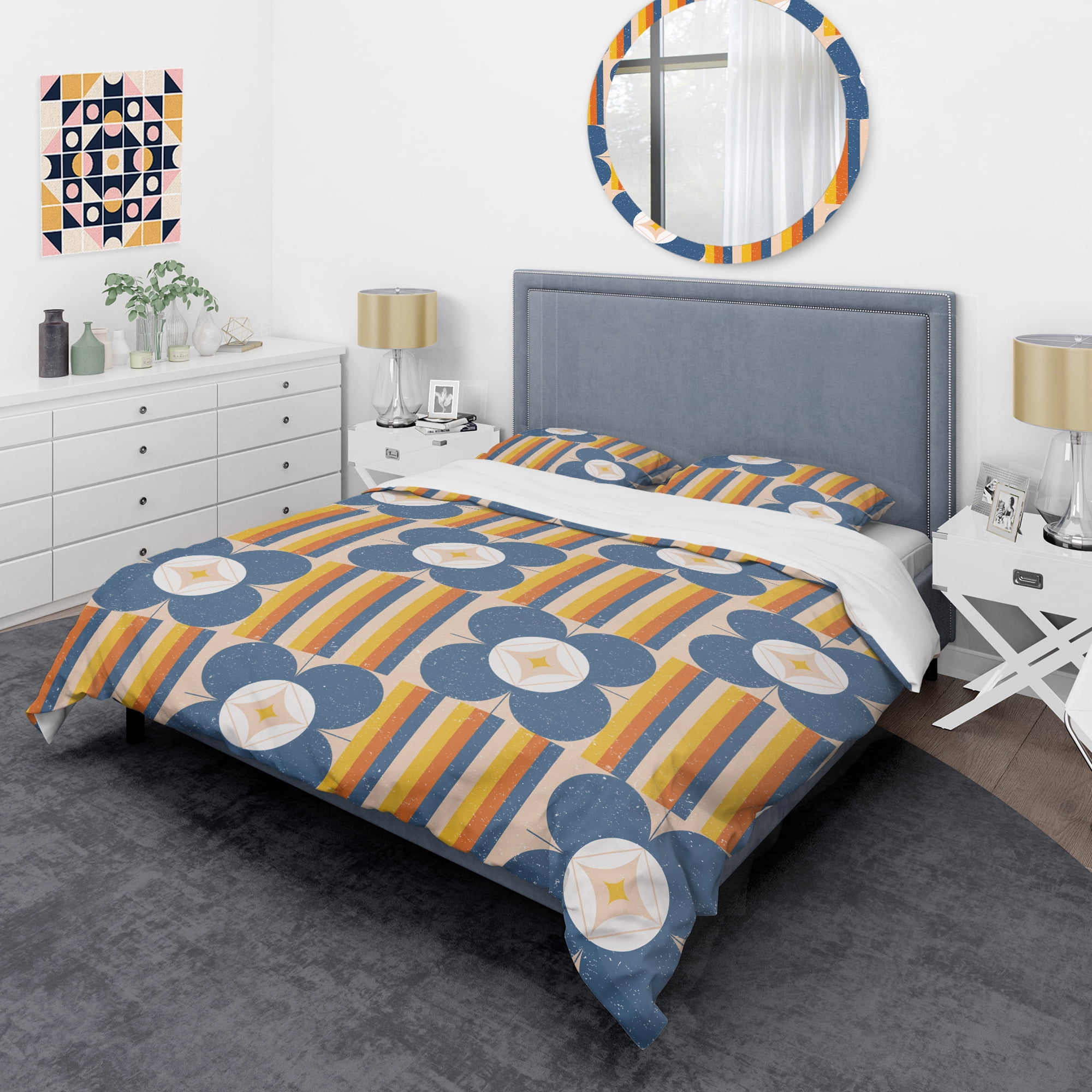 Designart 'Retro Floral Pattern XI' Mid-Century Modern Duvet Cover Set
