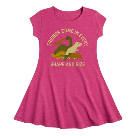 

Instant Message - Dinosaur - Friends Come in Every Shape & Size - Toddler & Youth Girls Fit & Flare Dress