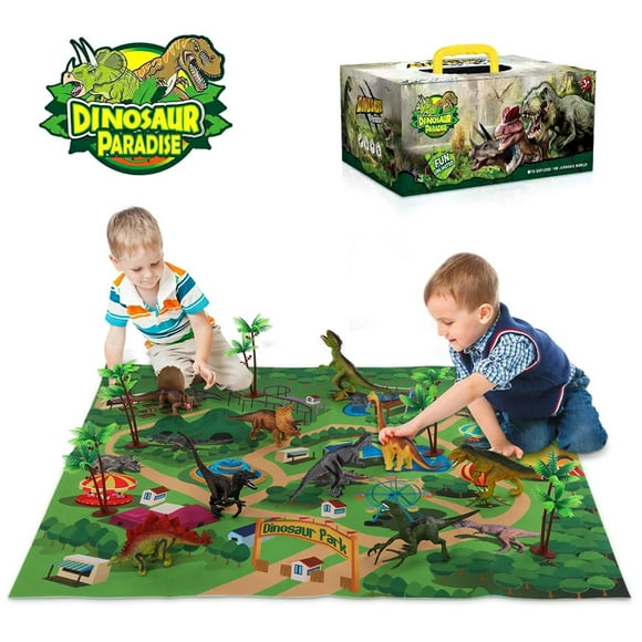 Rzvnmko Dinosaur Playset Set Jurassic Park Dinosaur Toys Figures with Large Activity Play Mat 70x80CM Realistic Gift for Children Boys Girls