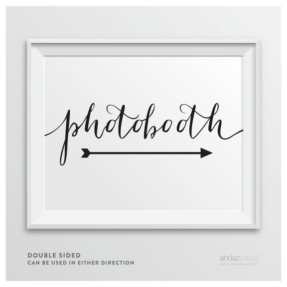 Photobooth Formal Black Wedding Party Directional Signs, Double-Sided