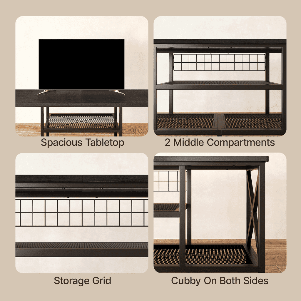 Aiho 59.8 "L TV Stand Entertainment Center for TV up to 65 inch, 65 inch TV stand with Storage Shelves for Living Room - Black