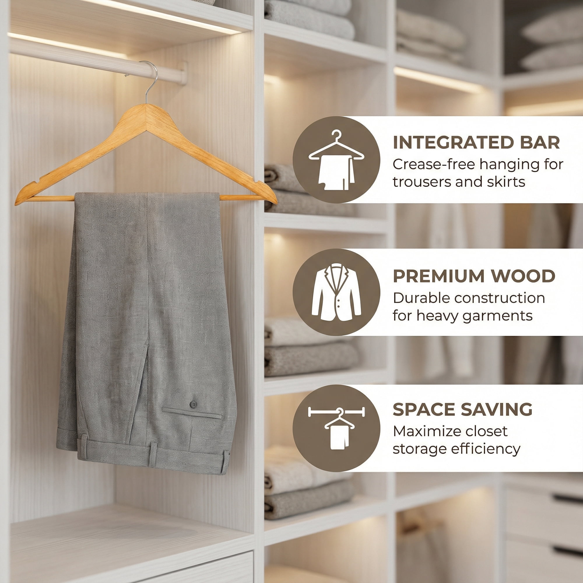 Unique Bargains 2Pcs Wood Durable Space Saving Home Clothes Hangers Natural