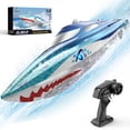 thumbnail image 1 of DEERC High Speed RC Racing Boat W/Shark Graffiti, 20+ MPH, Fast Remote Control Boat W/LED Lights for Pools and Lakes, 2.4Ghz RC Shark Toy for Kids & A, 1 of 9