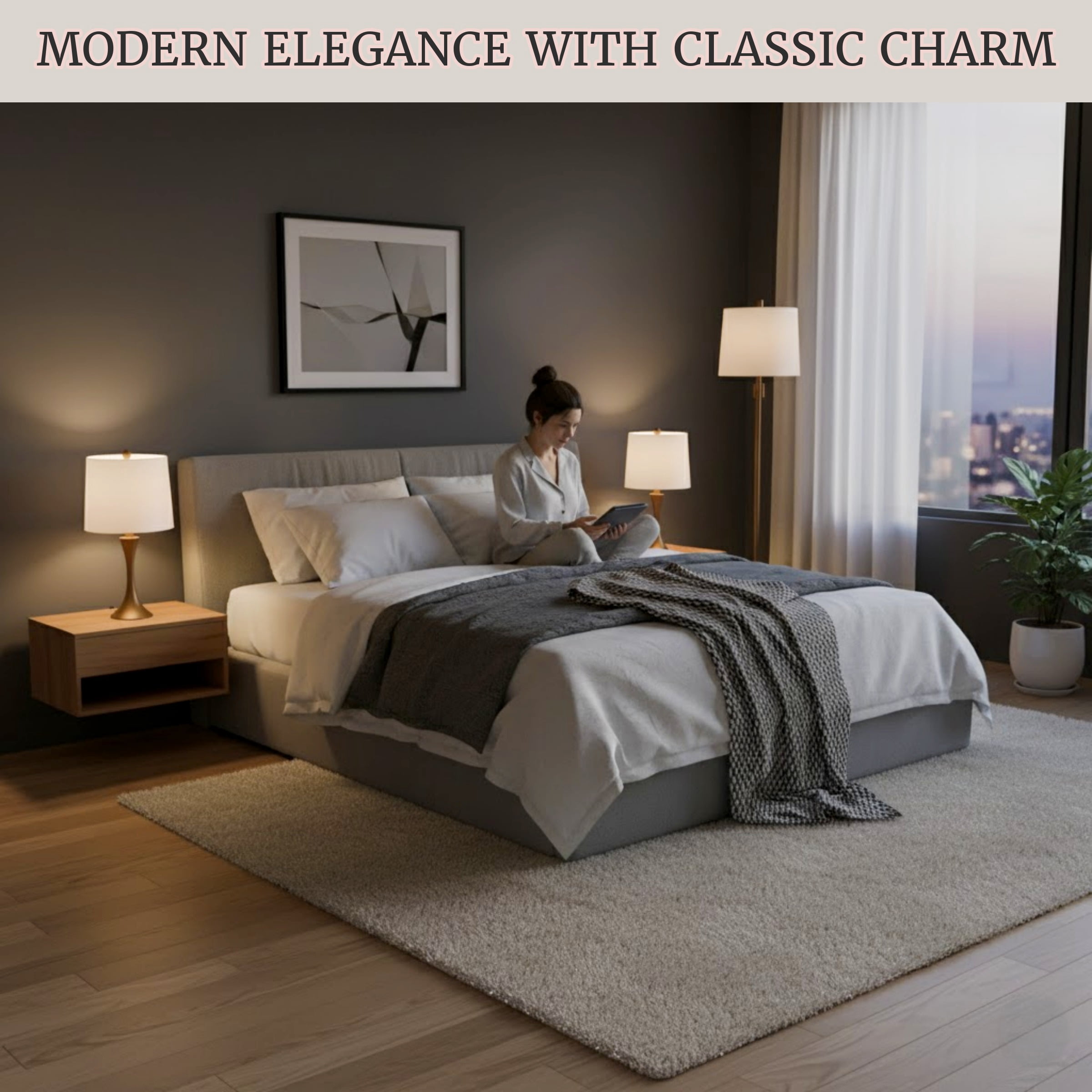 Lavish Home Table and Floor Lamps Set of 3 Modern Metal Lights with Flare Base and LED Bulbs, Bronze