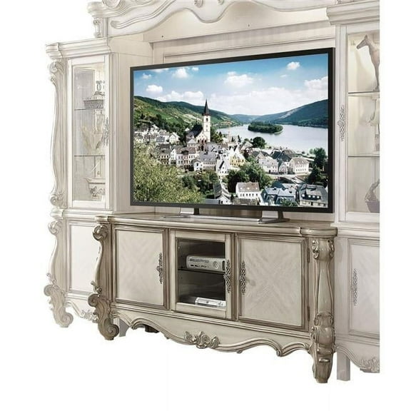 HomeRoots 347486 21 x 74 x 31 in. Bone White Wood Poly Resin Glass TV Console