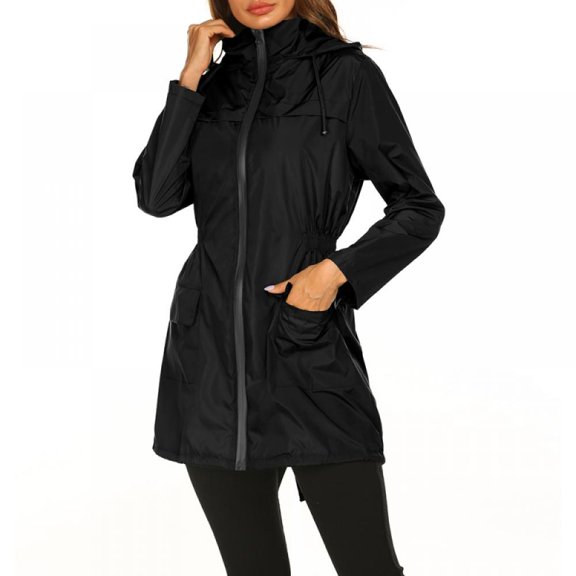 Wisremt Raincoat Women Waterproof Long Hooded Trench Coats Lined Windbreaker Travel Jacket S-XXL