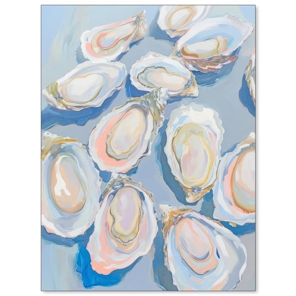 Blue Pastel Oyster Shell Painting Posters Coastal Beachy Canvas Wall Art Summer Shell Prints Picture Dining Room Kitchen Wall Decor 12×18inch unframed