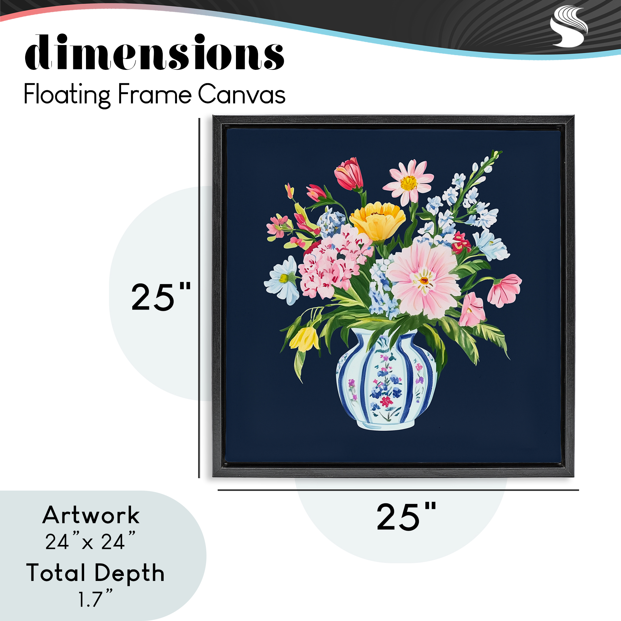 Spring Elegance Chinoiserie Vase Black Framed Floater Canvas Wall Art, design by Yen