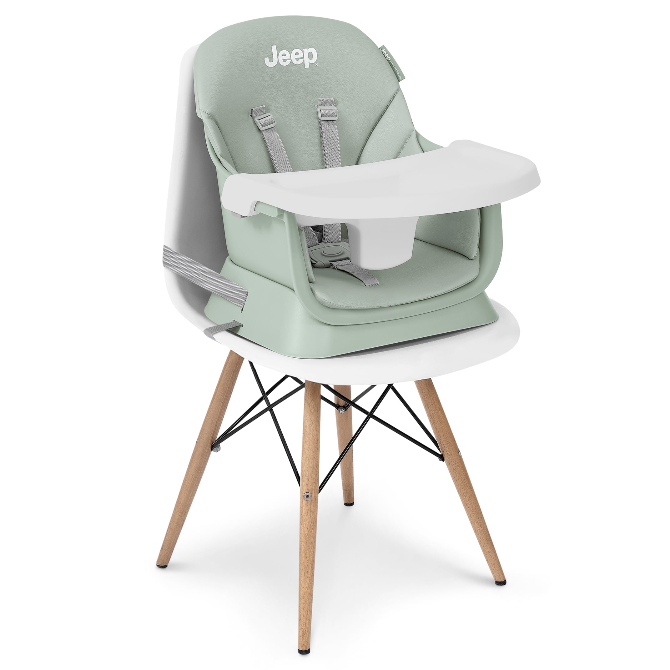 Jeep Milestone 6-in-1 High Chair by Delta Children - High Chair Converts to Stool, Booster Seat, Toddler Chair, Activity Table and Desk and Chair, Sage Green