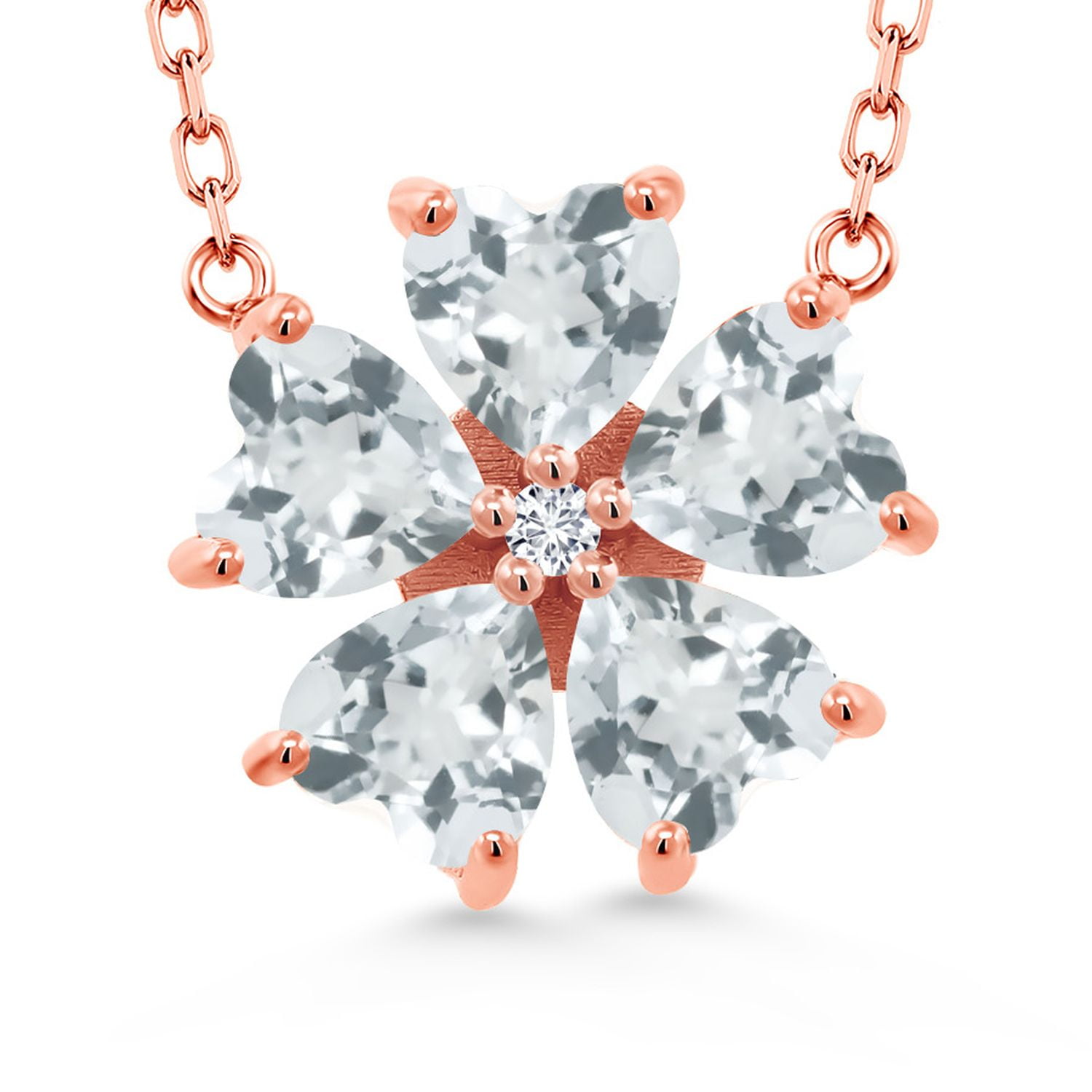 Gem Stone King 18K Rose Gold Plated Silver Sky Blue Aquamarine and White Lab Grown Diamond Pendant Necklace for Women (3.69 Cttw, Heart Shape 6MM, with 18 inch Chain)