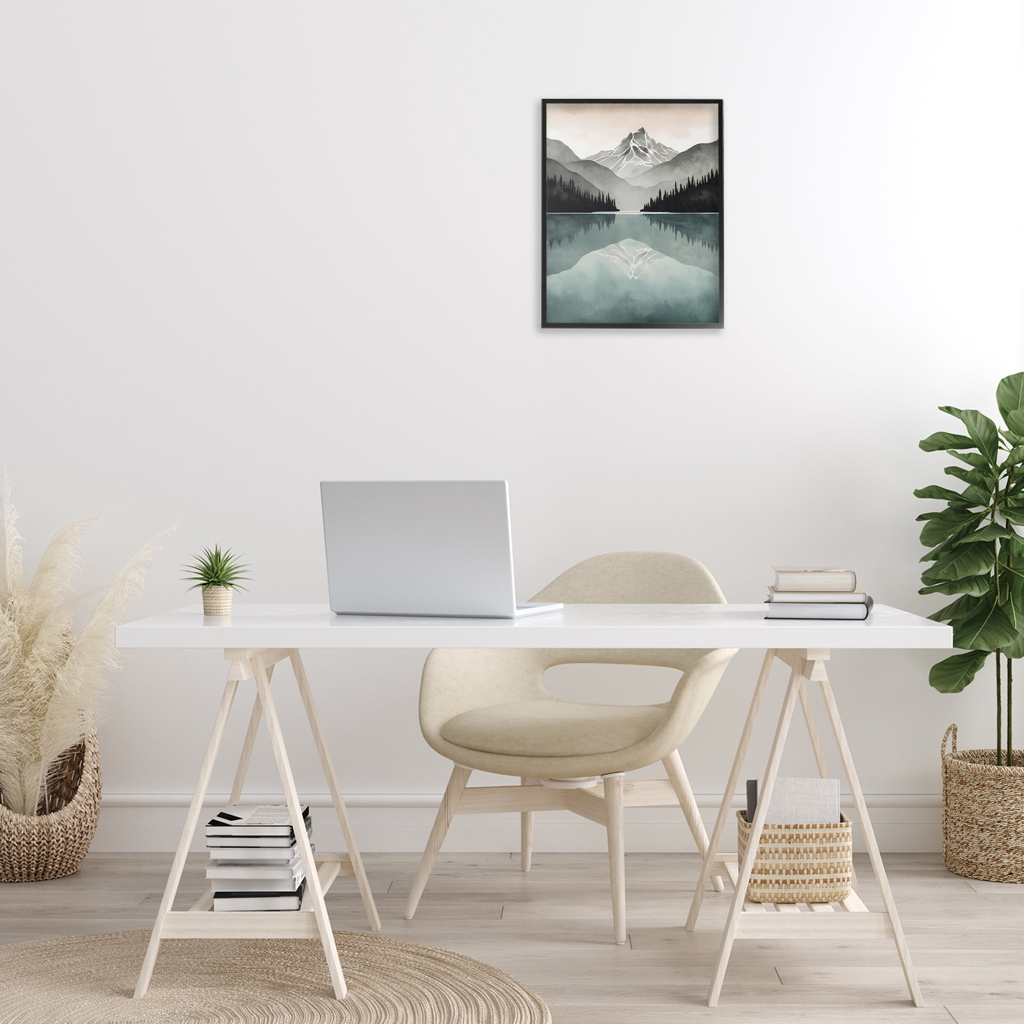 Stupell Industries Mountain Reflecting over Lake Landscape Painting Black Framed Art Print Wall Art, 16 x 20