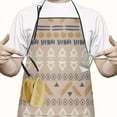 thumbnail image 2 of Brown Geometric Triangle Diamond Pattern Apron-Garden Aprons for Women with Pockets-Cotton Linen Waterproof Kitchen Cooking Gardening Aprons Adjustable for Kitchen,Cooking,BBQ and Salon 33x27 Inch, 2 of 7