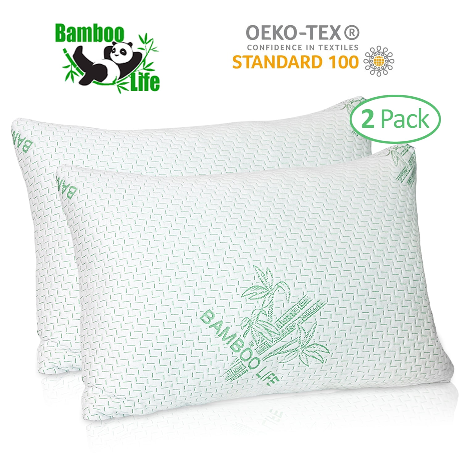 2 Pack Queen Size Bamboo Pillow, Memory Foam Bed Pillows with Washable