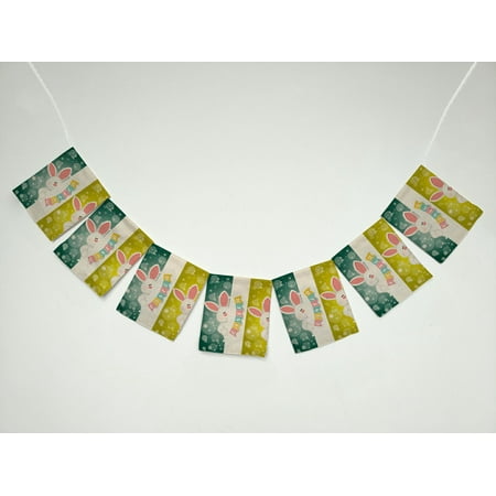 YKCG Happy Easter Cute Rabbits Banner Bunting Garland Flag Sign for Home Family Party Decoration