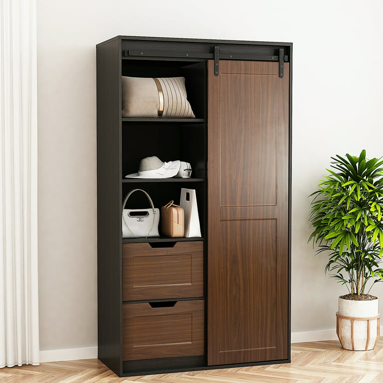 Freestanding Bathroom Storage Cabinet with LED Lighted in Black & Gold