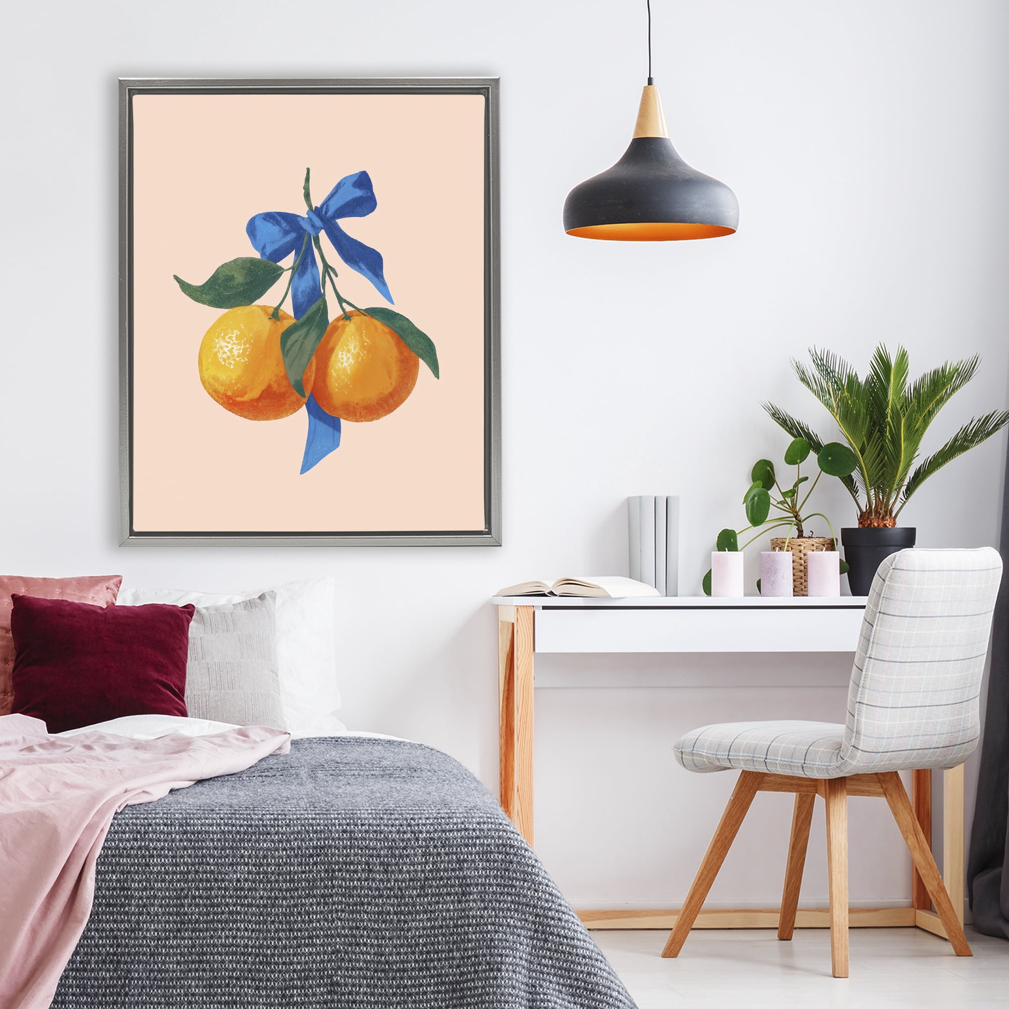 Stupell Industries Two Oranges with Blue Bow Gray Framed Floater Canvas Wall Art, design by Imagine It Images
