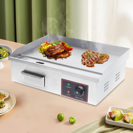 22" Silver Electric Grill Griddle Commercial Non Stick Flat Top Grill Indoor Countertop 21.26*15.75*8.27