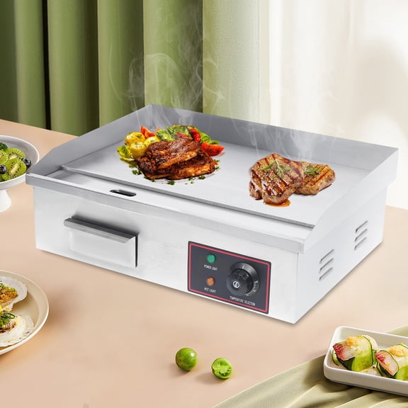 22" Silver Electric Grill Griddle Commercial Non Stick Flat Top Grill Indoor Countertop 21.26*15.75*8.27