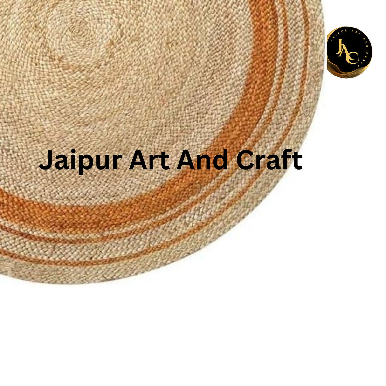 Jaipur Art And Craft Handmade Indian Jute Rug Round Beige Area Carpet Decorative Rug Striped Pattern (2x2 Sq Ft)