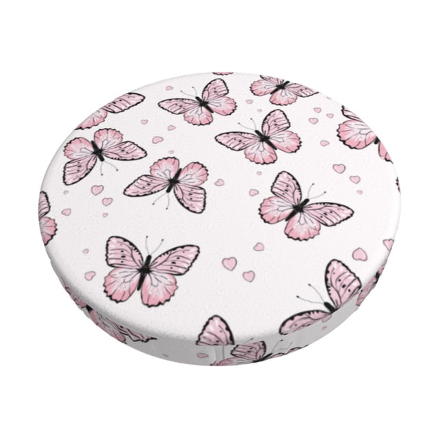 Disketp Pink Butterflies (2) Funda Redonda para Taburete, Funda de Cojín para Silla de Bar Suave y Elástica-12 inch
