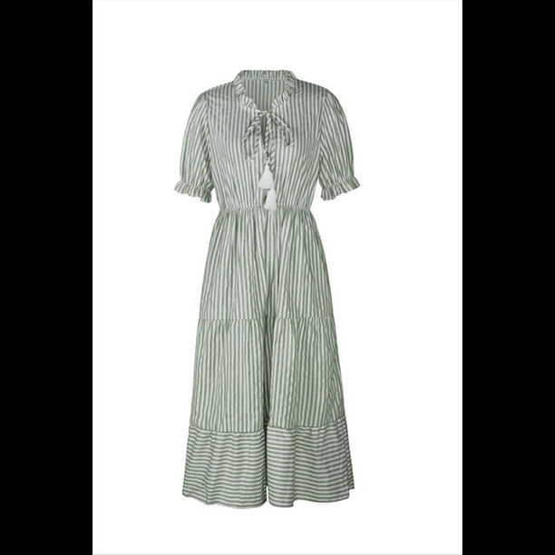 Vestido de Rayas Verde Frijol L