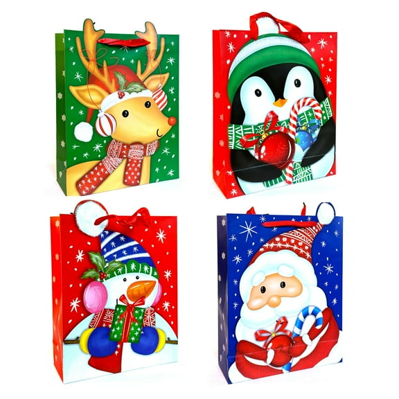Allgala 12-PC (15.5x12 inch) Premium Vivid Cartoon Design Glitter Chritmas Gift Bag-GP91073