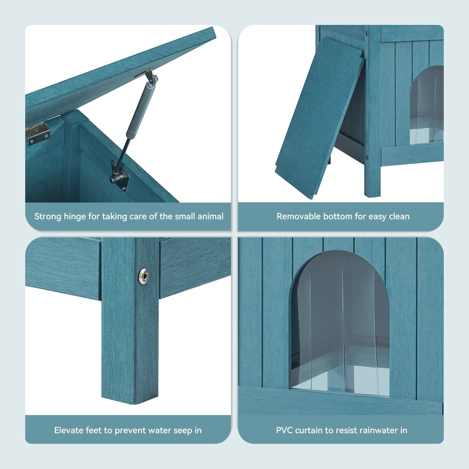 GONICHA Insulated Cat House, Weatherproof Poly Lumber Outdoor Cat House, Moisture-Proof Elevated Cat Shelter with Side Table Function, Openable Roof to Easy Cleaning Cat Houses for Outdoor Cats-Blue