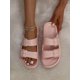 thumbnail image 1 of Women Double Buckle Decor Slides, PVC Fashion Flat Sandals Black, 1 of 4