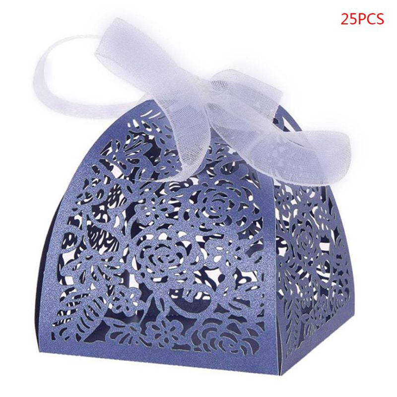 25PCS Rose Laser Cut Candy Gift Favor Boxes & Ribbon Wedding Party Favours Hot 