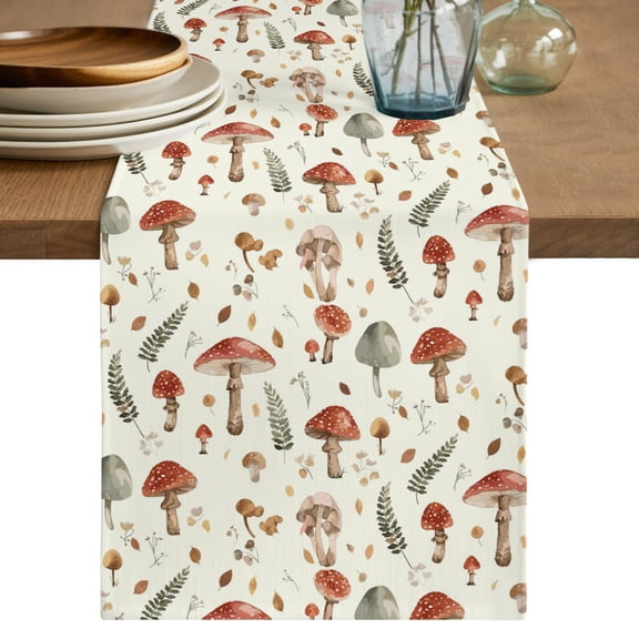 Table Runners 120 Inches Long Dress Scarves, Beige Mushroom Farmhouse Coffee/Dining/Kitchen Table Decor Table Runner for Living Room, Farmhouse Autumn Botanical Ferns 13x120 Inch