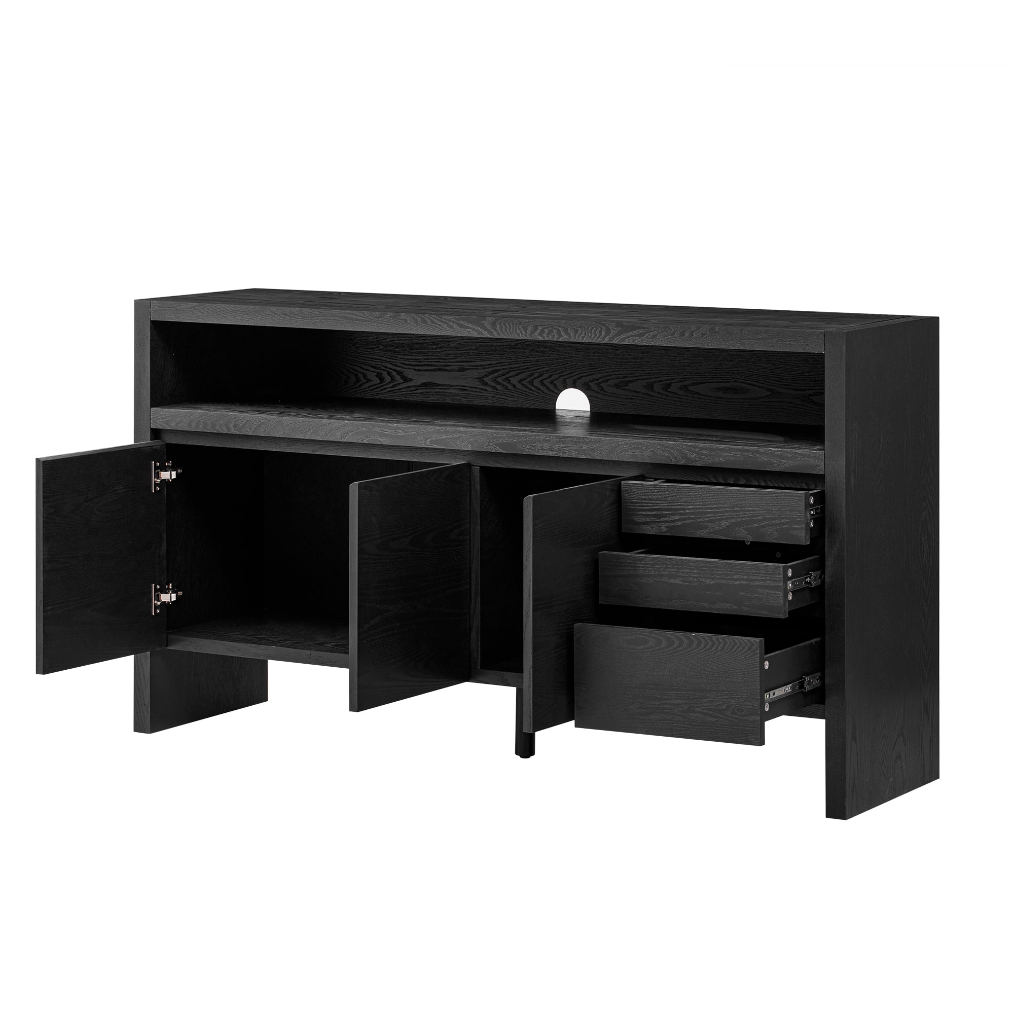 Euroco Sideboard Buffet Cabinet with Storage, 60" Modern Coffee Bar Station with 3 Doors,3 Drawers and Open Shelf for Kitchen,Living Room,Black