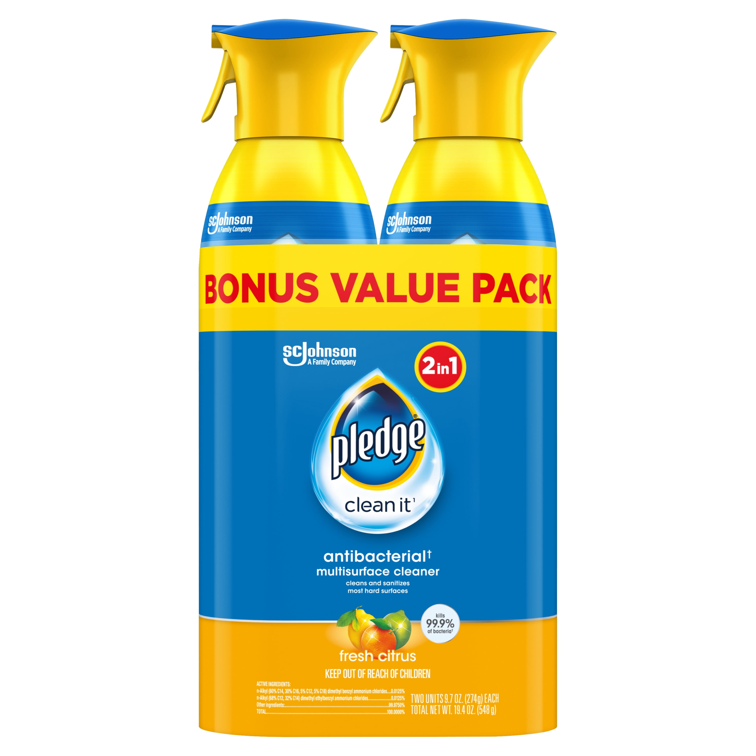 Pledge Antibacterial Multisurface Cleaner Spray Fresh Citrus