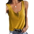 thumbnail image 2 of Tuphregyow Women's Tank Tops Summer Clothes for Teen Girls Y2K Clothing V Neck Tank Top for Women Solid Camisole Button Vests Sleeveless Blouses Oversized T Shirts for Women Yellow S, 2 of 5