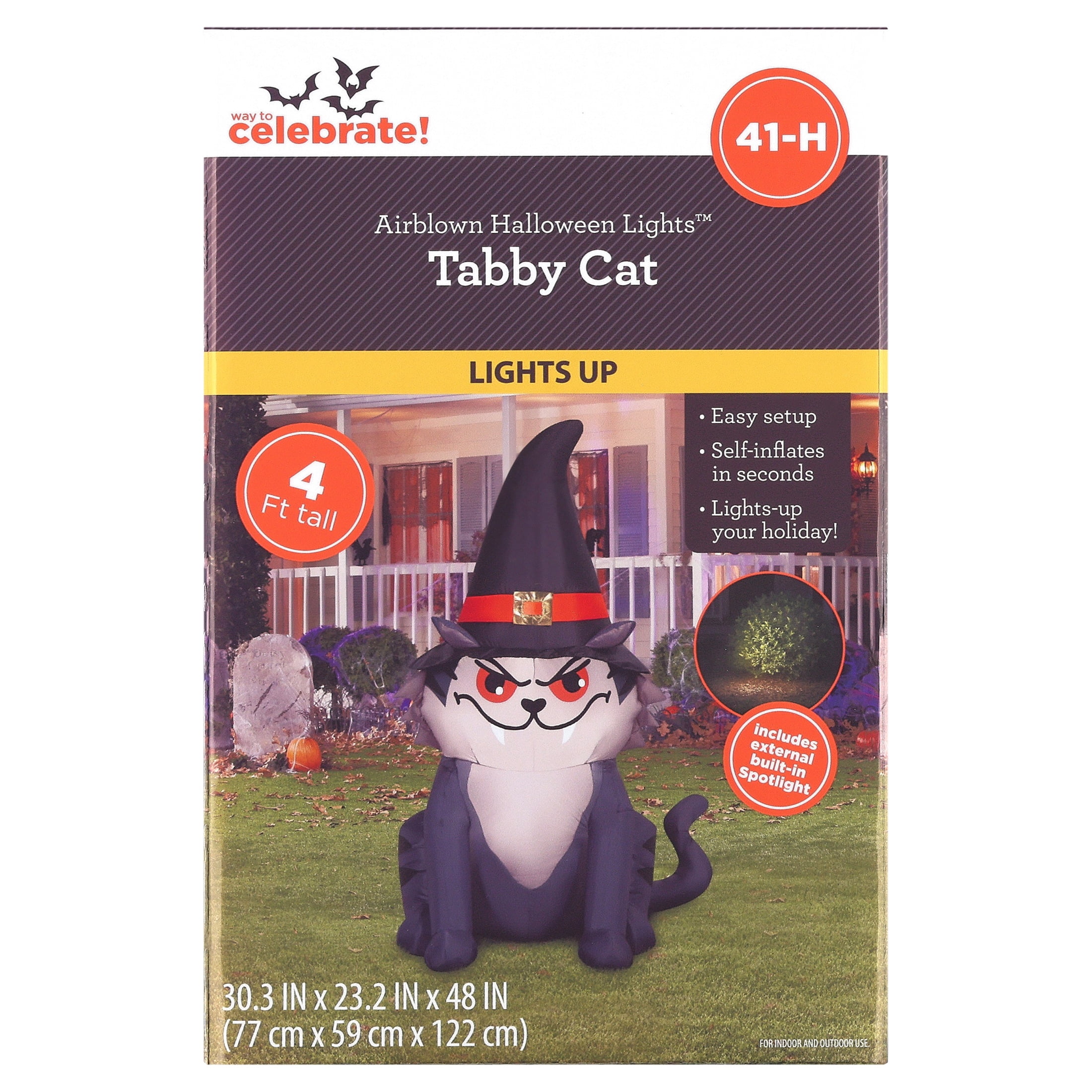 Tabby Cat Airblown Yard Inflatable, Multicolor, 4', Halloween by Way To Celebrate