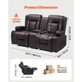 thumbnail image 3 of KFFKFF Manual Reclining Loveseat Sofa with Center Console, Faux Leather Upholstery, USB Ports, Cup Holders, and Storage Pockets, Dual Recliner Chair for Living Room or RV, Brown, 3 of 9