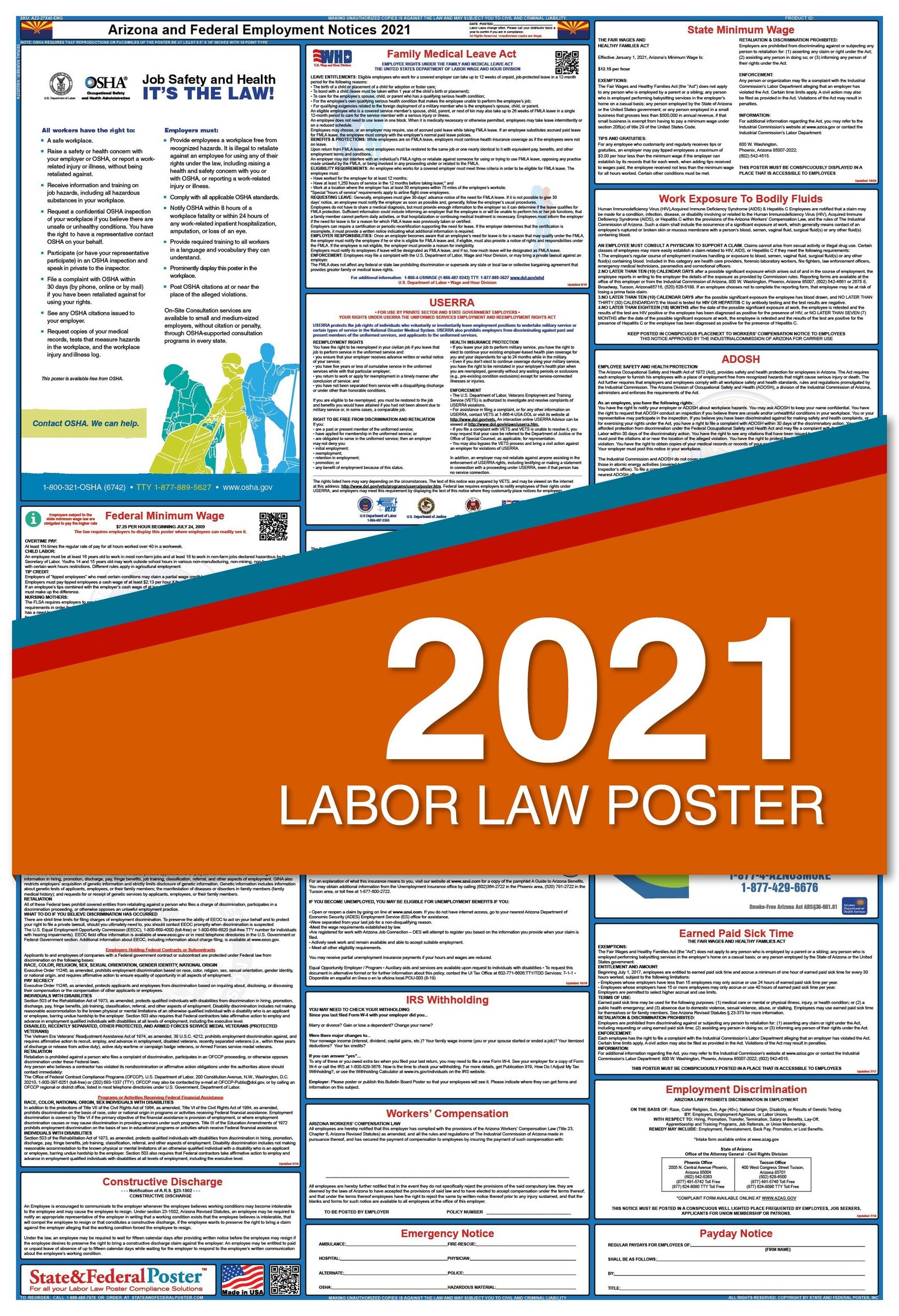 2021 Arizona State and Federal Labor Law Poster (Laminated) Walmart