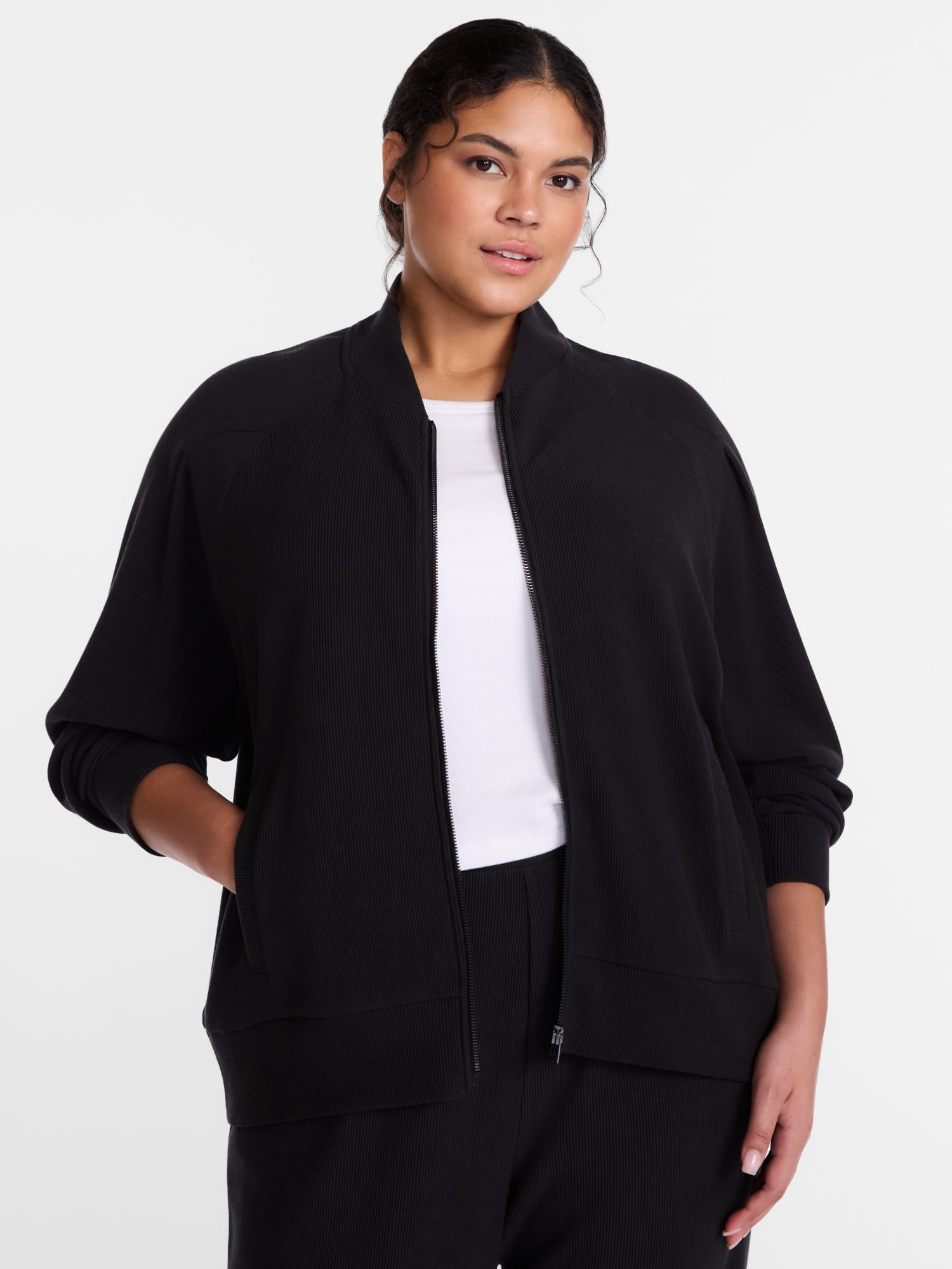 Avia Women's and Women's Plus Ottoman Full Zip Bomber Jacket, Sizes XS-4X